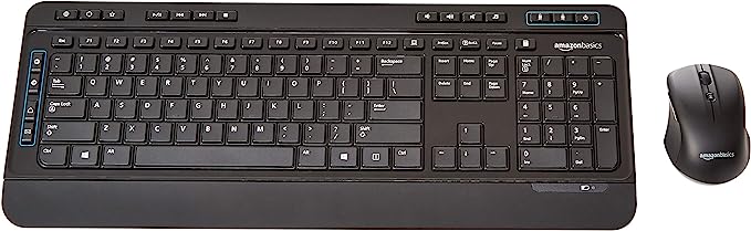 Amazon Basics Wireless Full Size Computer Keyboard and Mouse Combo, US Layout (QWERTY), Black