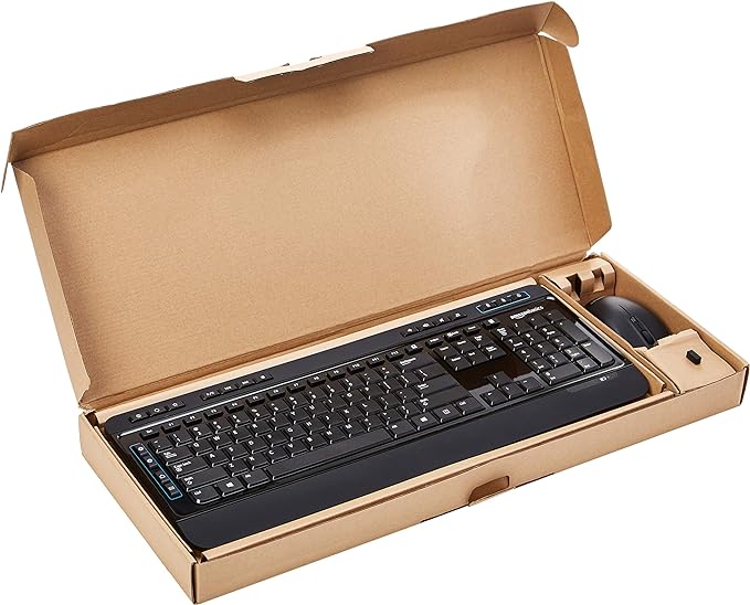 Amazon Basics Wireless Full Size Computer Keyboard and Mouse Combo, US Layout (QWERTY), Black