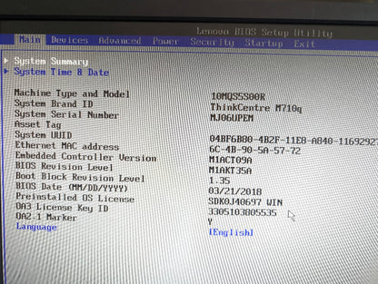 Lot of Lenovo ThinkCentre M710Q Tiny Desktop Pentium G4560T 12GB RAM 500GB HDD
