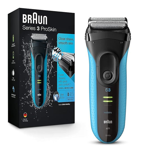 Braun Electric Series 3 Razor | with Precision Trimmer | Rechargeable | Wet & Dry Foil Shaver | for Men | Blue/Black | 4 Piece
