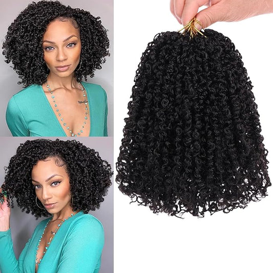 COOKOO 8 Bundles/Lot Bohemian Yanky Twist Crochet Braids Hair 8 Inch Natural Black Pre-Twisted Crochet Passion Twist Hair with Curly Ends Small Curly Twist Crochet Hair for Senegalese Twist Braids