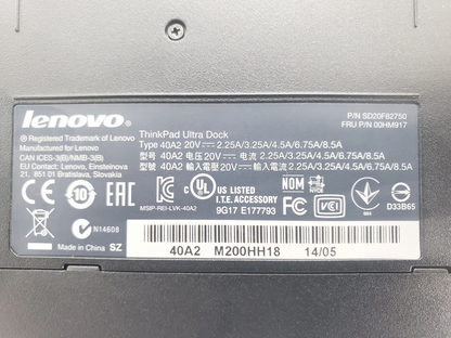 Genuine Lenovo ThinkPad Ultra Dock Type 40A2 Docking Station w/Key + 90W Adapter